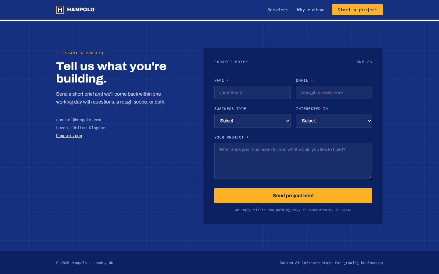 Project brief contact form