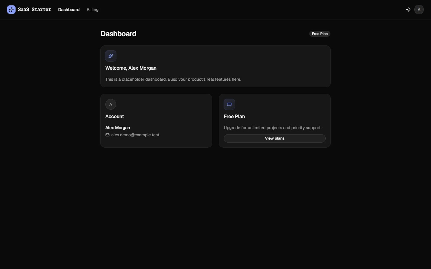 Dashboard in dark mode