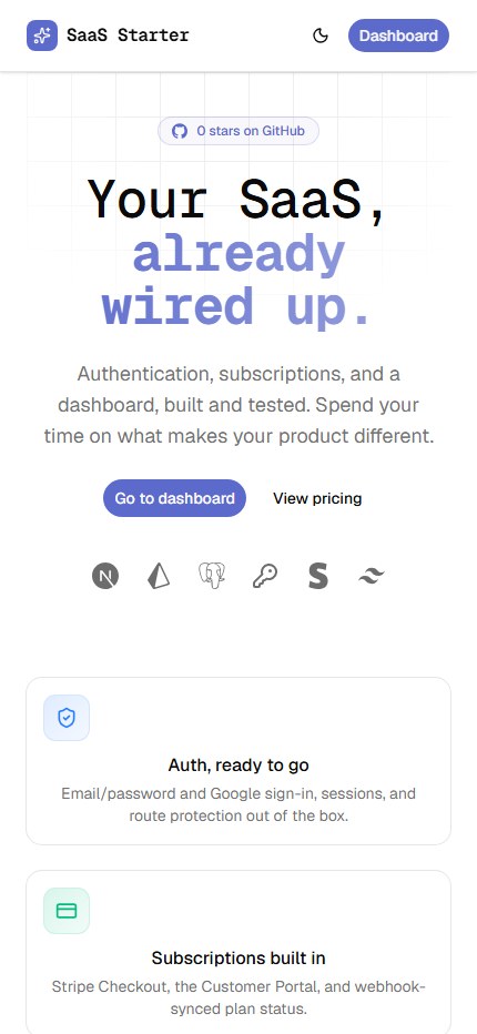 SaaS Starter landing page on mobile