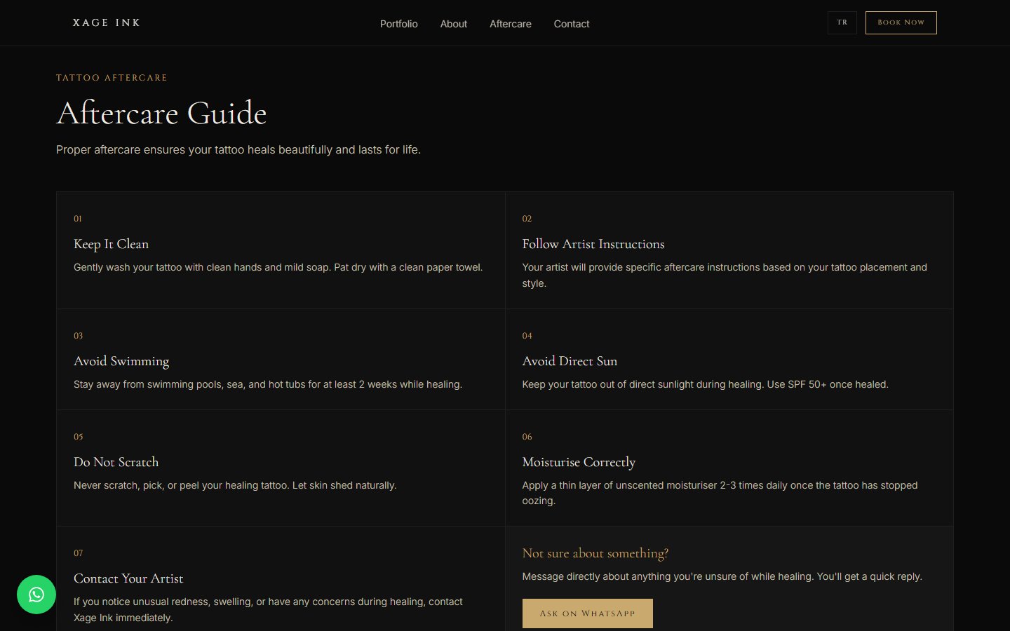 Aftercare guide section