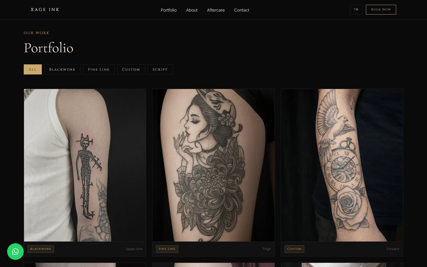 Filterable tattoo portfolio grid